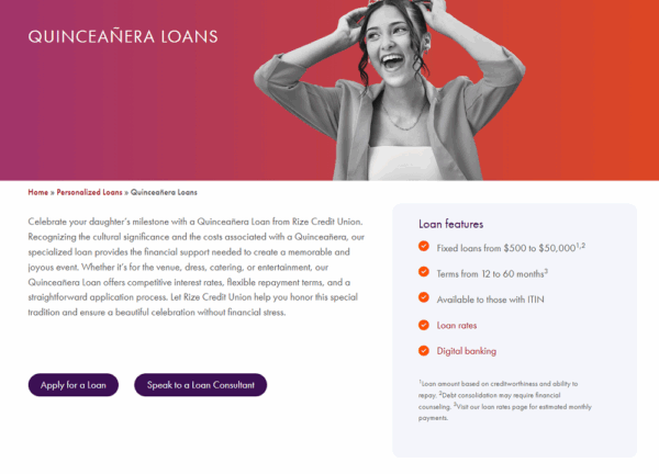 Rize Credit Union Quinceañera Loan