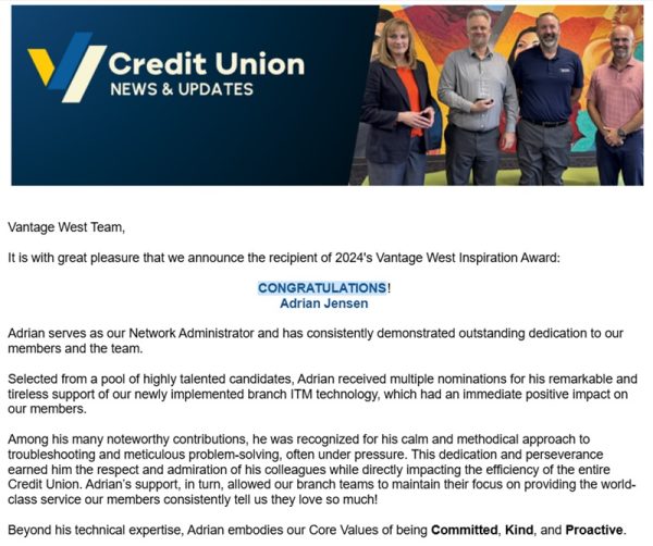 Vantage West, Inspiration Award Announcement, 2024